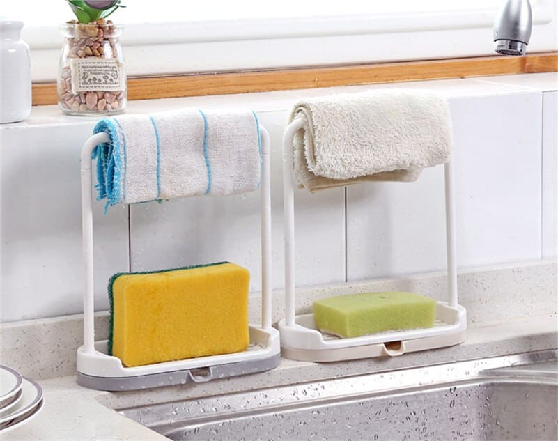 Sponge Sink Organizer Rack, Towel Hanger, Bathroom Kitchen Storage Rack, Kitchen Countertop Storage Rack