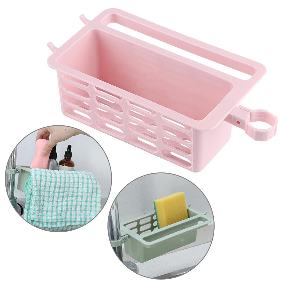 Kitchen Sink Sponge Hanging Basket, Dishcloth Hanger, Hook Soap Box Storage Organizer, Faucet Drain Plastic Rack Container
