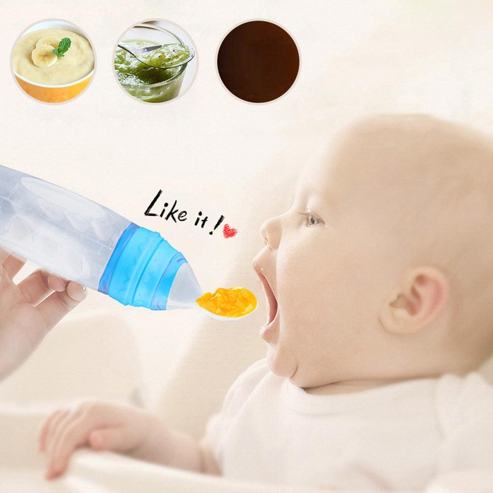 Baby Squeezing Feeding Spoon, Silicone Feeding Bottle Training Spoon, Infant Cereal Food Spoon Infant Cereal Supplement