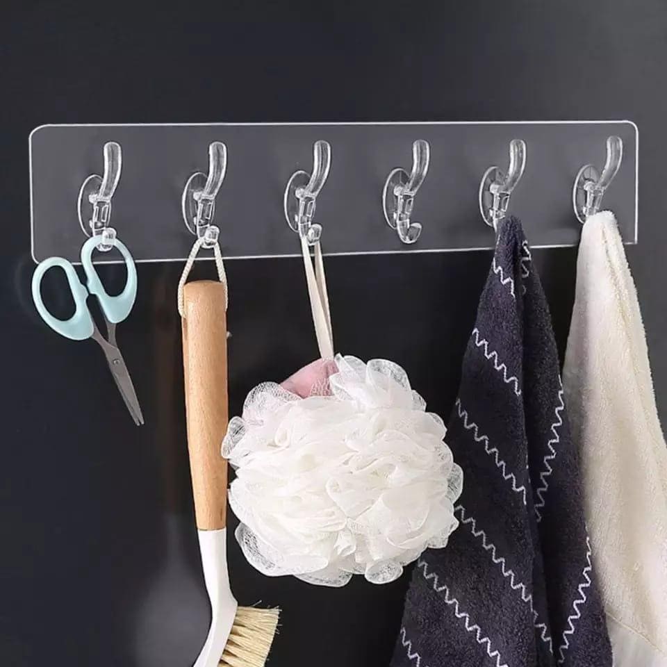 6 Hooks Hanging Sticker, Kitchen Storage Tools, Bathroom Hanger Storage Holder, Non-marking Strong Sticking Hanger
