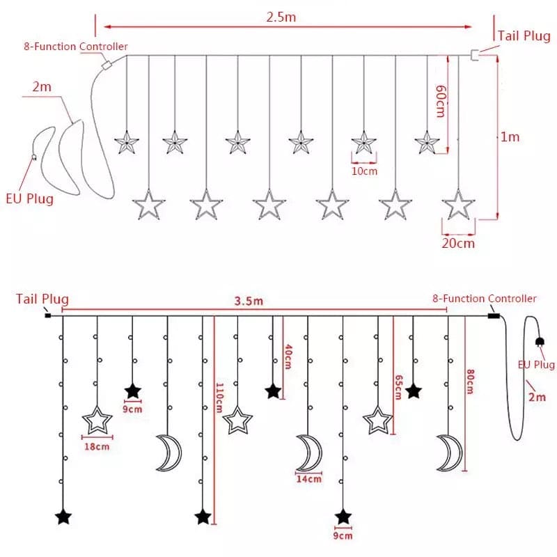 Star Curtain String Lights, Window Curtain Lights with 8 Flashing Modes Decoration for Christmas, Wedding, Party, Home Decorations (Warm White)