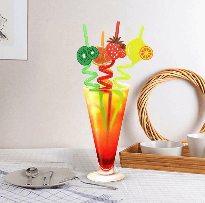 Pack Of 4 Fruity Straws, Silly Crazy Loop Fruity Straw, Flamingo Fruity Straw