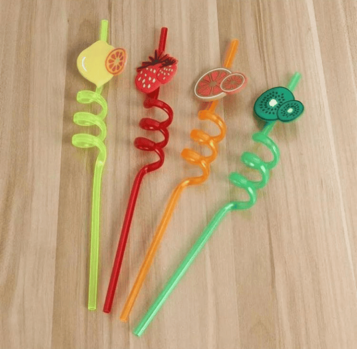 Pack Of 4 Fruity Straws, Silly Crazy Loop Fruity Straw, Flamingo Fruity Straw