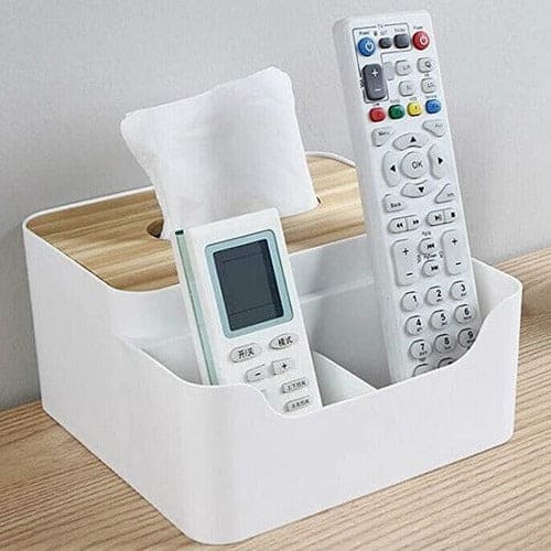 Tissue Organizer, Remote Control Holder, Napkin Paper Container Desktop Organizer, Multifunctional Partition Wooden Tissue Organizer, Tissue Storage Box