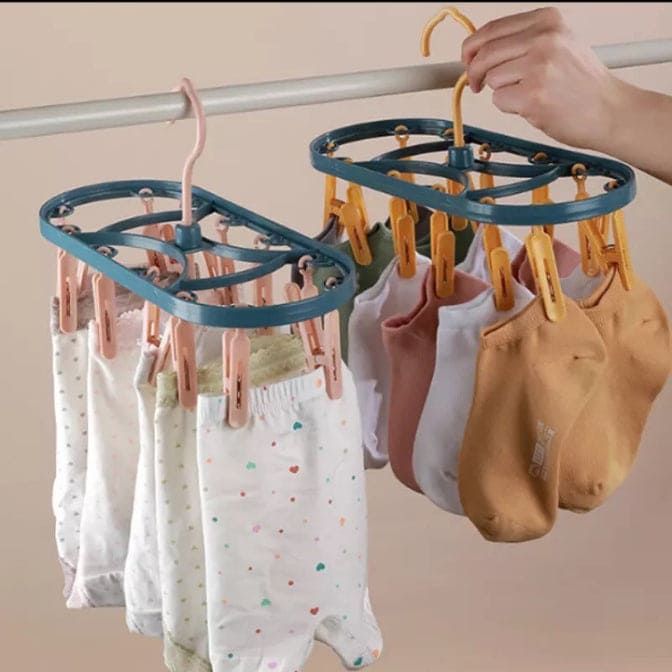 12 Clips Rotatable Clothing Rack, Laundry Clothes Hanger, Drying Storage Rack, 12 Clips 360° Rotatable Hook