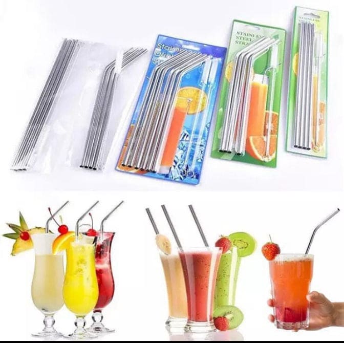 Set Of 4 Stainless Steel Straws With Cleaning Brush, Reusable And Environment Friendly Straw Set