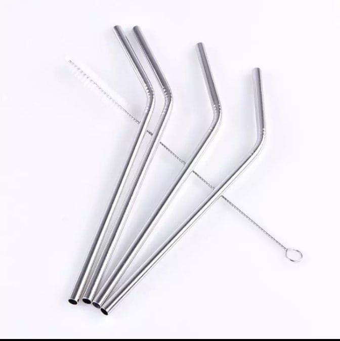 Set Of 4 Stainless Steel Straws With Cleaning Brush, Reusable And Environment Friendly Straw Set