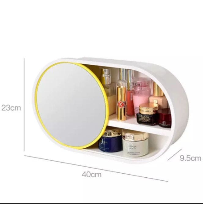Wall Mounted Cosmetic Storage Box With Mirror, Bathroom Living Room Tidy Rack, Wall Mounted Non Perforated Vanity