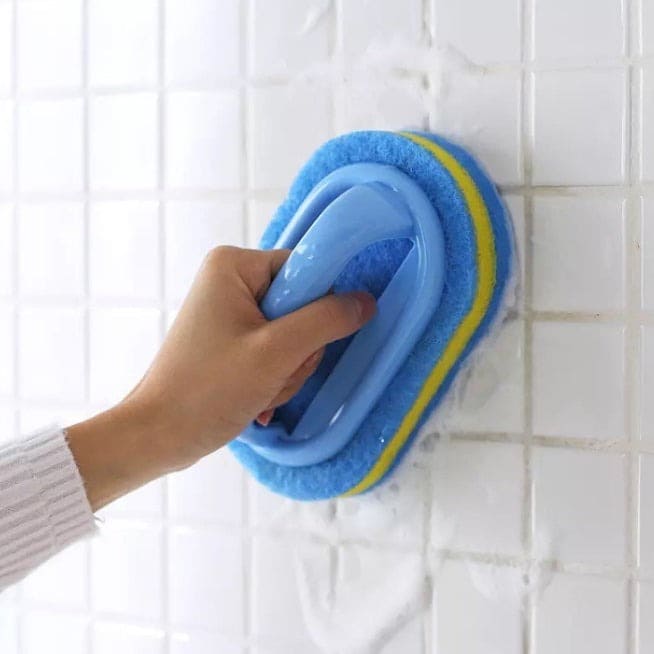 Plastic Cleaning Sponge Brush With Handle, Tile Decontamination Bathtub Cleaning Brush, Handheld Sponge Cleaning Brush, Durable Bathroom Kitchen Tool