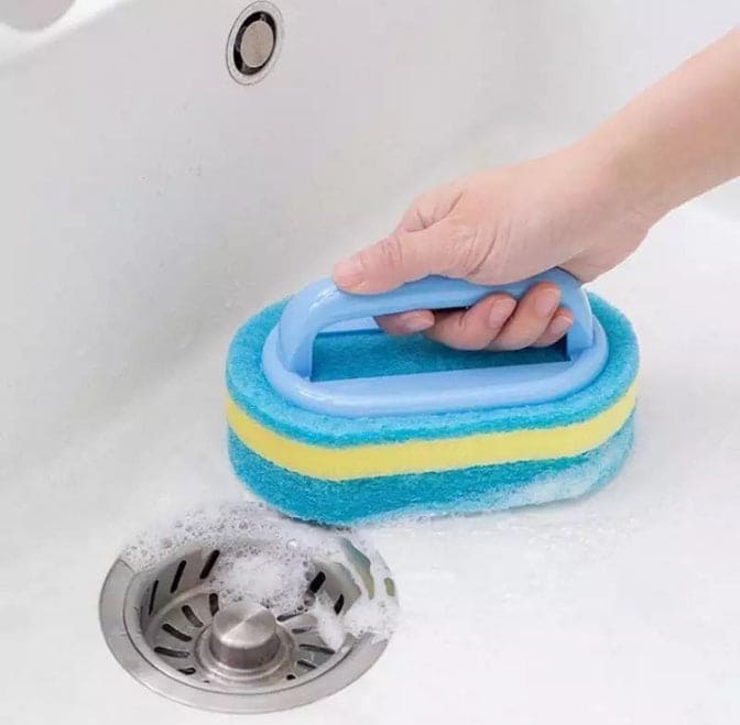 Plastic Cleaning Sponge Brush With Handle, Tile Decontamination Bathtub Cleaning Brush, Handheld Sponge Cleaning Brush, Durable Bathroom Kitchen Tool