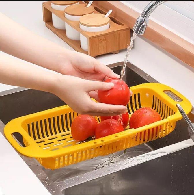 Adjustable Telescopic Dish Drainer, Sink Drain Basket, Washing Vegetable Fruit Plastic Drying Rack, Fruit And Vegetable Strainer, Kitchen Accessories Organizer
