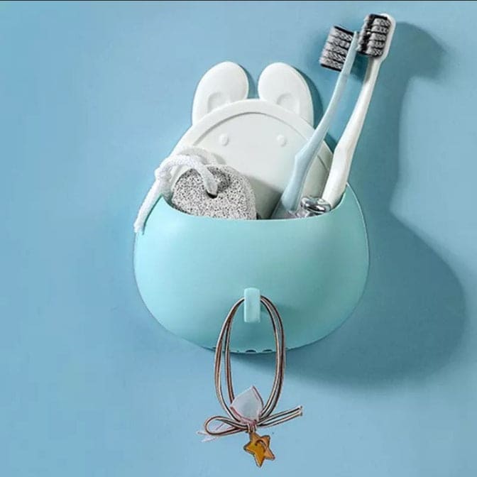 Rabbit Shape Wall Mounted Storage Box, Bathroom Toothbrush Toothpaste Holder, Self Adhesive Drain Rack With Hook