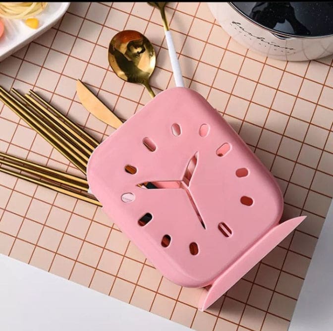 Clock Plastic Cutlery Holder, Storage Rack For Chopstick Fork Spoon Spatula, Countertop Organizer, Kitchen Gadgets With Drain Design, Plastic Knife Holder