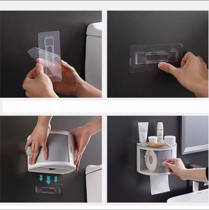 Toilet Tissue Box, Desktop Skincare Facial Mask Makeup Box, Punch-Free Tissue Box Paper Holder, Toilet Wall No Perforating Hanging Tissue Box