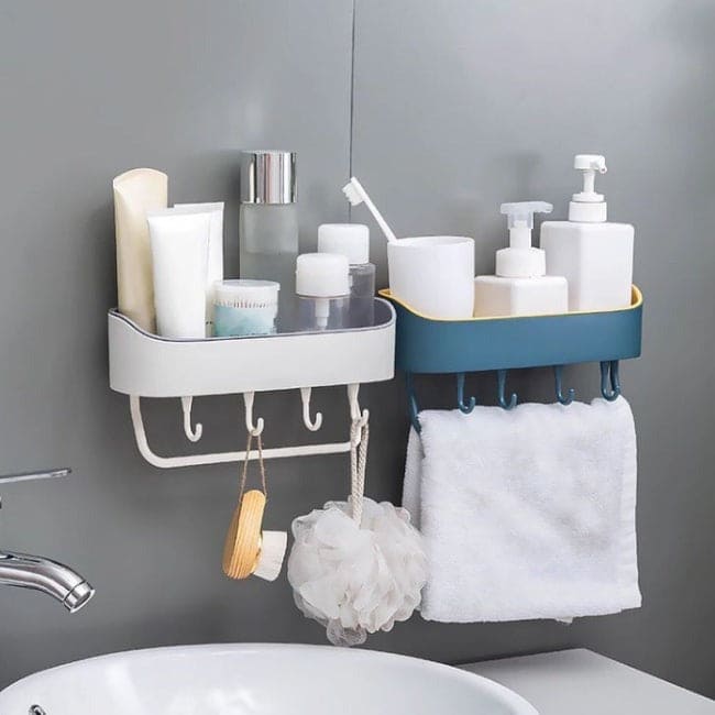 Punch-Free Plastic Bathroom Shelf, Shower Gel Shampoo Holder, Storage Rack Organizer, Home Decoration Bathroom Accessories, Wall Mounted Kitchen Storage Rack, Nordic Bathroom Rack
