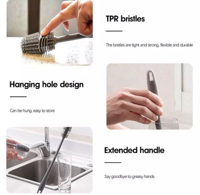 Bottle Cleaning Brush, Rubber TPR Bristles Long Handle Cleaning Brush, Milk Bottle Cleaning Brush, Bendable Toilet Brush For Bathroom, Deep-Cleaning Toilet Bowl Brush