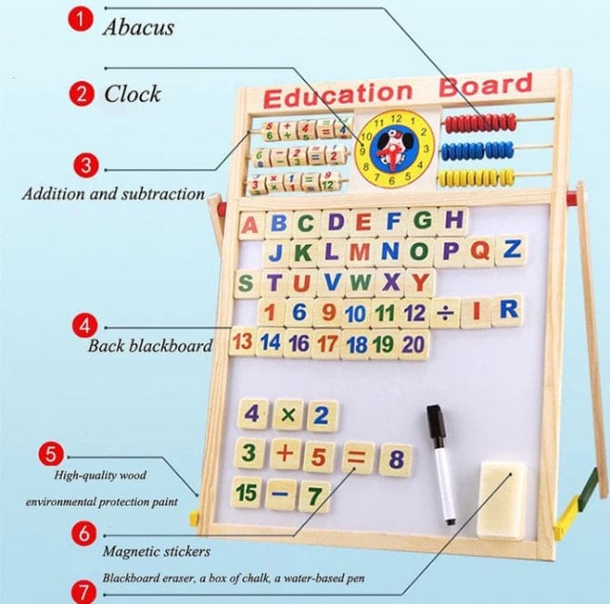 Wooden Montessori Educational Magnetic Blackboard , Multipurpose Educational Learning Board, Double-sided Magnetic Wooden Writing Blackboard