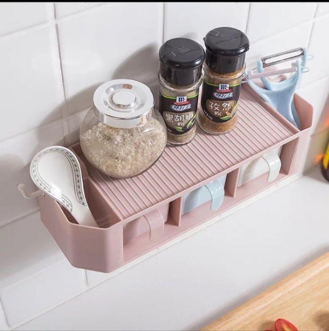 3 Compartments Spice Rack, Kitchen Multi-function No Punching Condiment Box, Multi-Function Spice Rack Storage
