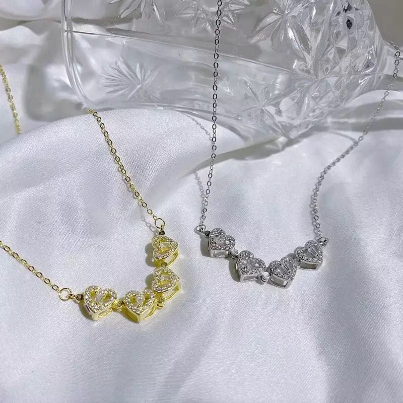 Golden Four Leaf Magnetic Folding Heart Clover Necklace, Dainty Heart Necklace for Women, Zirconia Four Leaf Clover Pendant