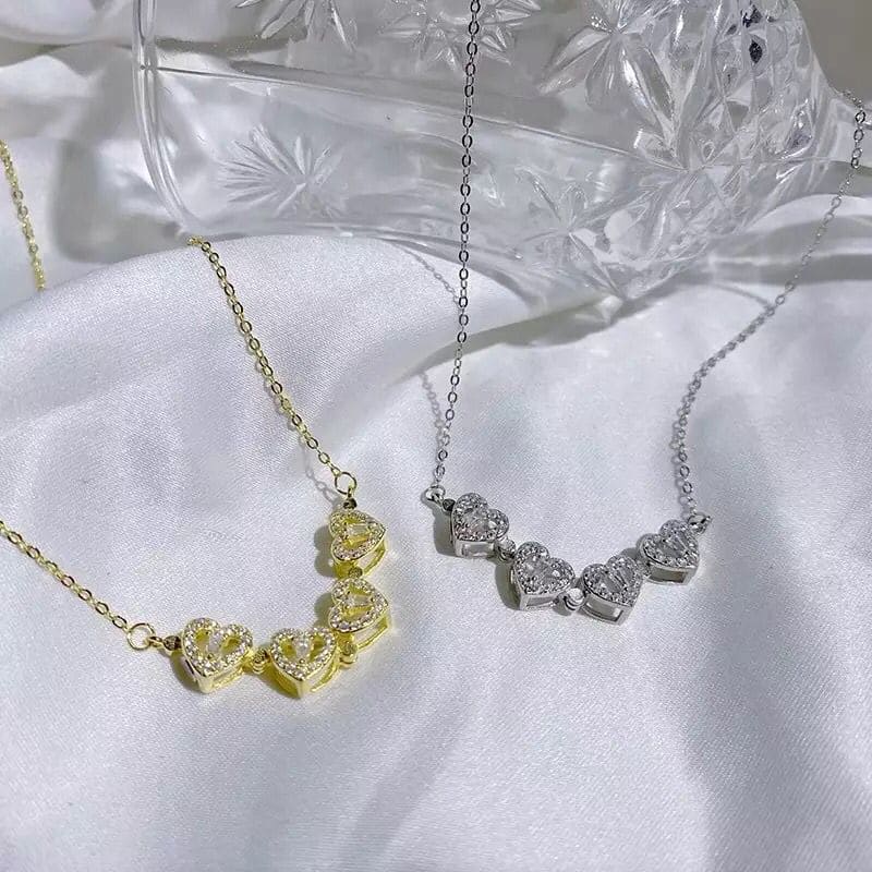 Golden Four Leaf Magnetic Folding Heart Clover Necklace, Dainty Heart Necklace for Women, Zirconia Four Leaf Clover Pendant