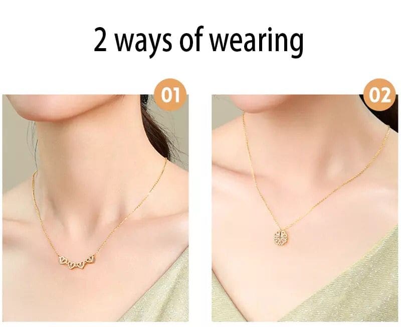 Golden Four Leaf Magnetic Folding Heart Clover Necklace, Dainty Heart Necklace for Women, Zirconia Four Leaf Clover Pendant