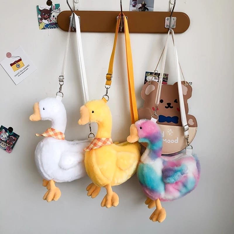 Fluffy Goose Duck Messenger Bags, Plush Crossbody Bags, Soft Stuffed Shoulder Bags For Girls, Elegant Women Crossbody Bags