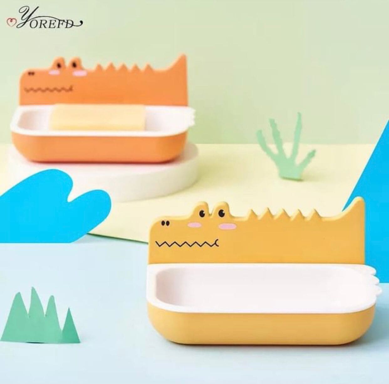 Cute Crocodile Double Layer Soap Holder, Self Draining Soap Box With Tray, Multifunctional Drain Soap And Sponge Holder
