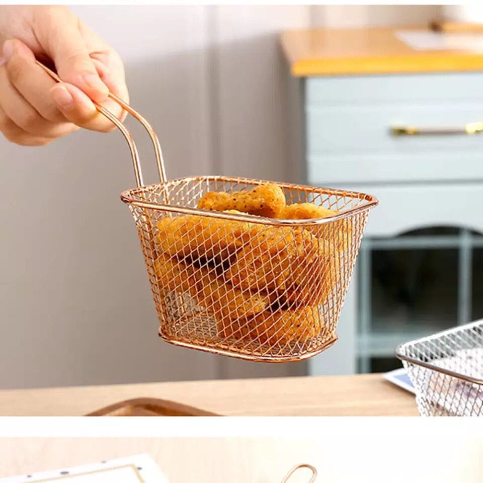 Stainless Steel Square French Fries Frying Basket, French Fries Colander Strainer, Stainless Steel Square Fried Food Filter, Mini Mesh Metal Square Colander Deep Frying Basket, Snack Strainer Cooking Tool