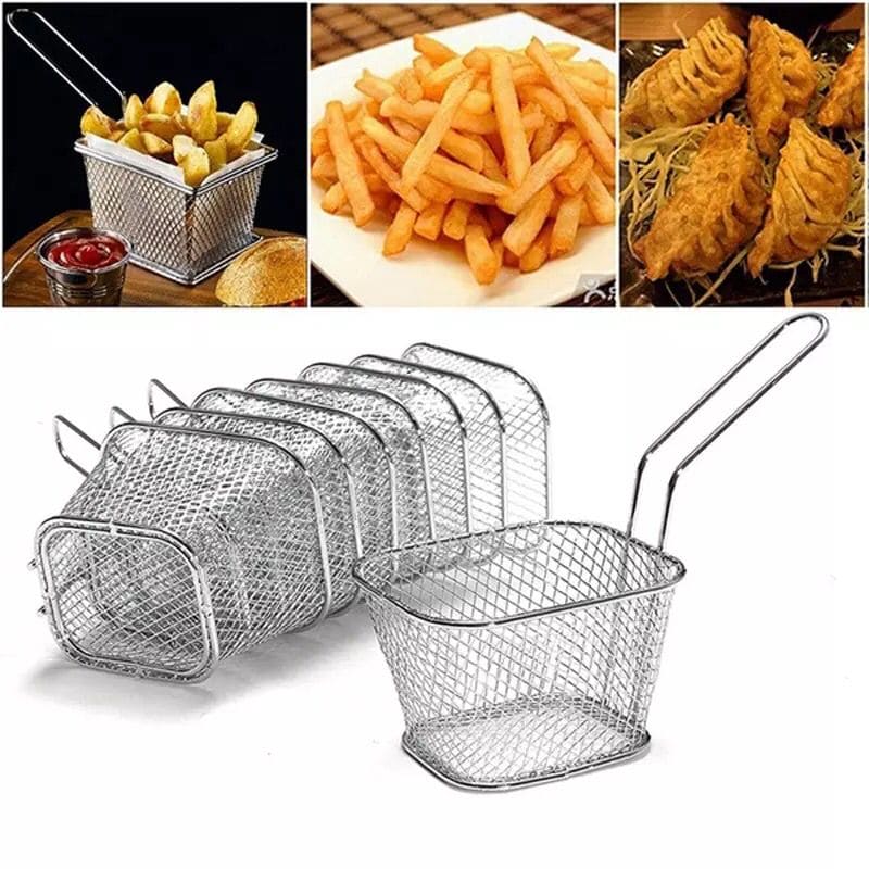 Stainless Steel Square French Fries Frying Basket, French Fries Colander Strainer, Stainless Steel Square Fried Food Filter, Mini Mesh Metal Square Colander Deep Frying Basket, Snack Strainer Cooking Tool
