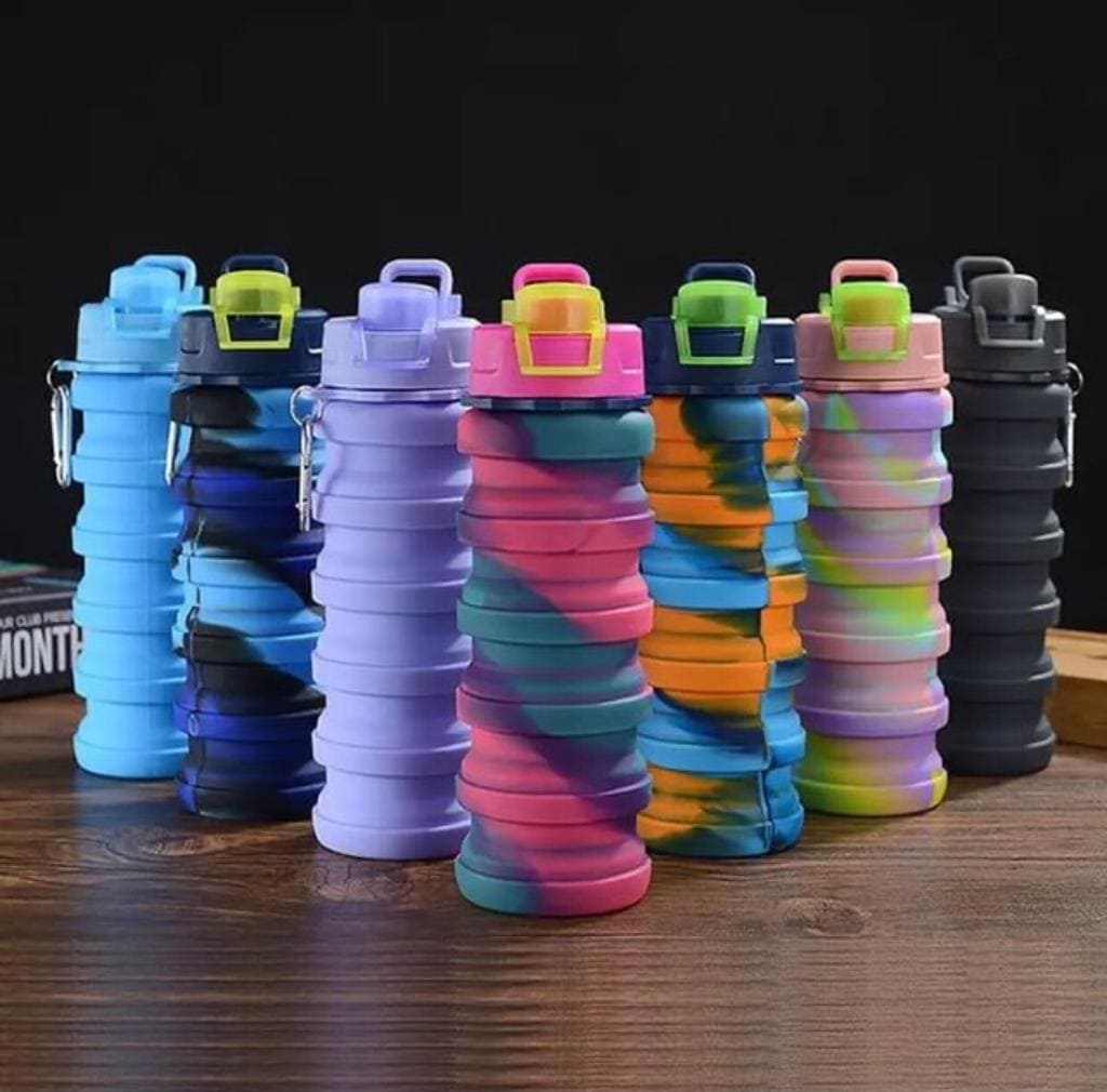 500ml Creative Portable Silicone Folding Sports Water Bottle, Tie Dye Silicone Foldable Water Cups, Collapsible Water Bottle, Leak Proof Water Bottles For Outdoor Camping