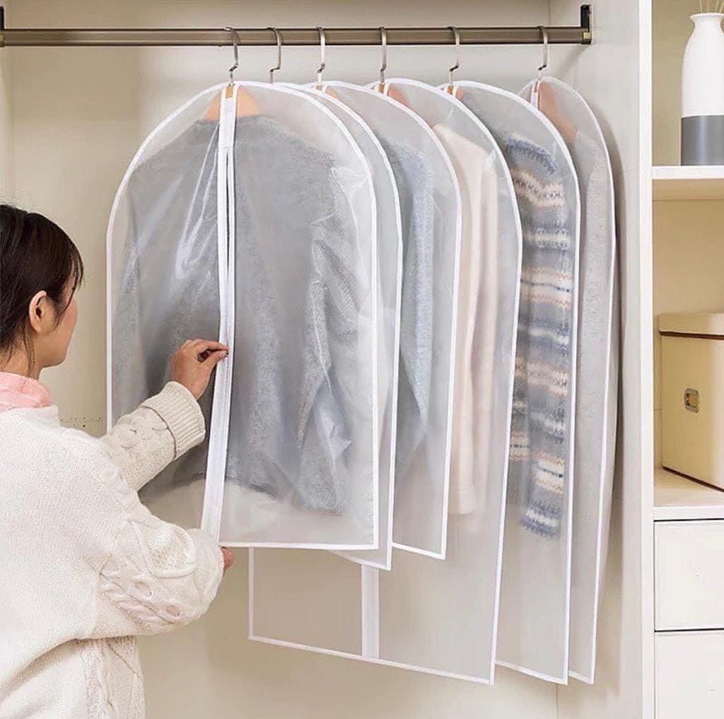 Translucent Dustproof Garment Bags With Zipper And Folding Hook, Hanging Garment Bag, Clear Dust-proof Garment Bags for Storage, Clear Full Zipper Suit Bags