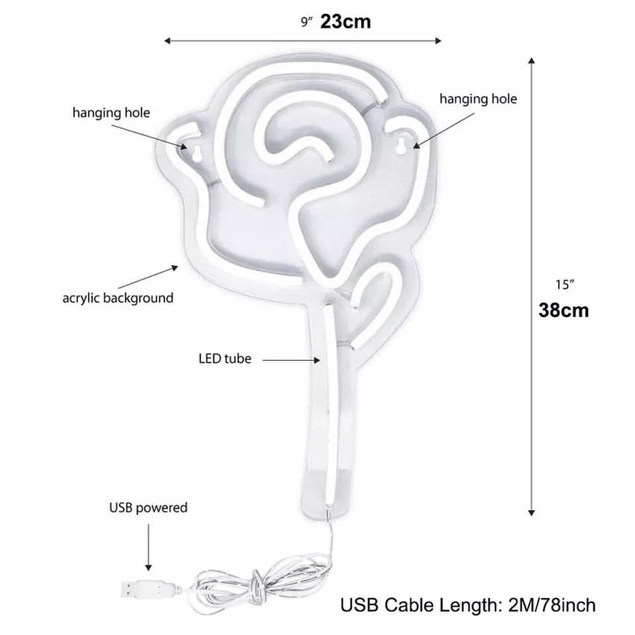 Neon Rose And Heart Lights With Acrylic Base, USB Battery Operated Creative Neon Led Lights,  LED Decor Night Light, Love Neon Signs for Wall Decor