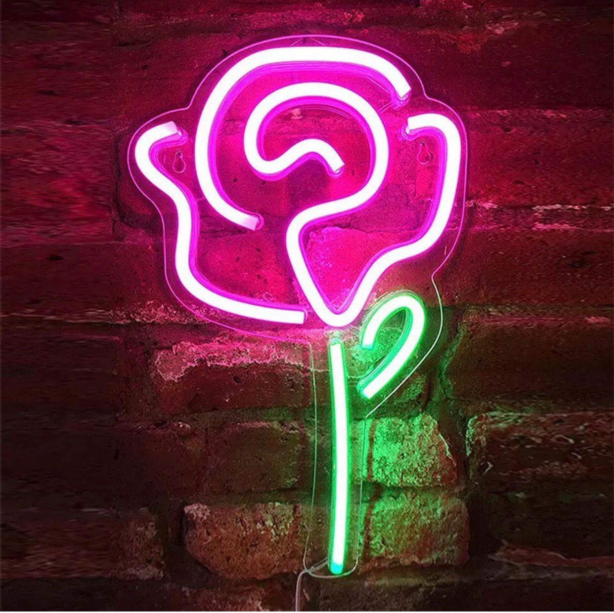 Neon Rose And Heart Lights With Acrylic Base, USB Battery Operated Creative Neon Led Lights,  LED Decor Night Light, Love Neon Signs for Wall Decor
