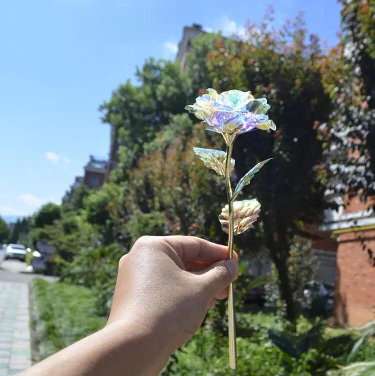 24K Almunium Foil Plated Gold Rose, Glided Gold Crystal Artificial Rose, Plastic Colorful Rose With Love Shape Base for Valentine's Day