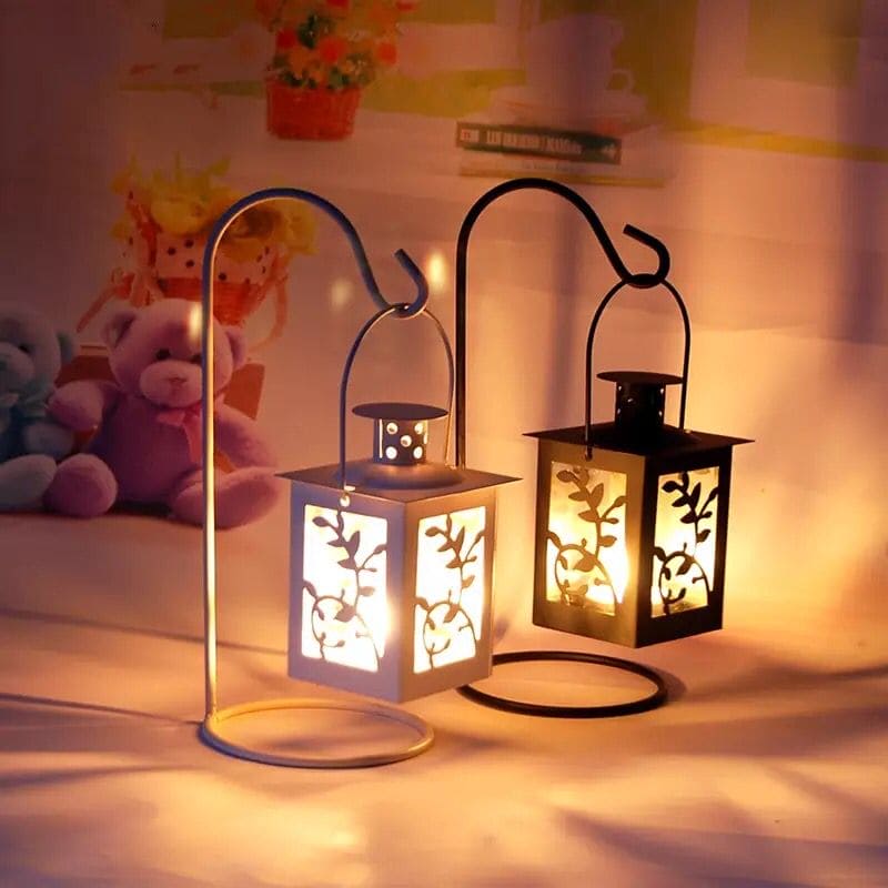 Classical Iron House Shaped Candle Holder With Stand, Hanging Iron Glass Wind Lamp, Candlestick Wind Lantern Lamp