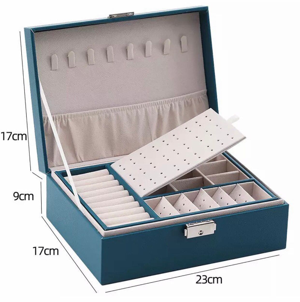 Double Layer Leather Jewellery Box, Earrings And Rings Storage Organizer, Portable Jewellery Box For Necklaces, Travel Jewelry Box Organizer with Lock, Travel Jewelry Leather Display Storage Case