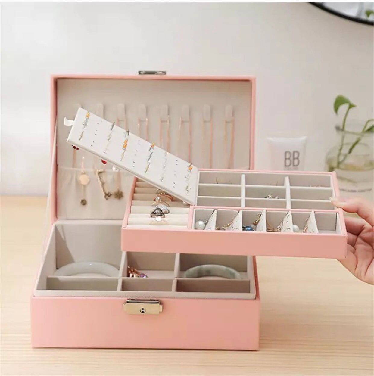 Double Layer Leather Jewellery Box, Earrings And Rings Storage Organiz β  eveen.pk