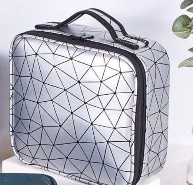 Diamond PU Travel Cosmetic Bag, Portable Cosmetic Bag With Adjustable Dividers, Makeup Brush Organizer, Makeup Suitcase For Women