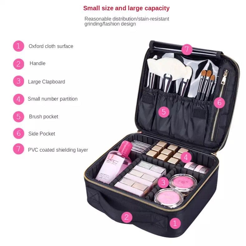 Diamond PU Travel Cosmetic Bag, Portable Cosmetic Bag With Adjustable Dividers, Makeup Brush Organizer, Makeup Suitcase For Women