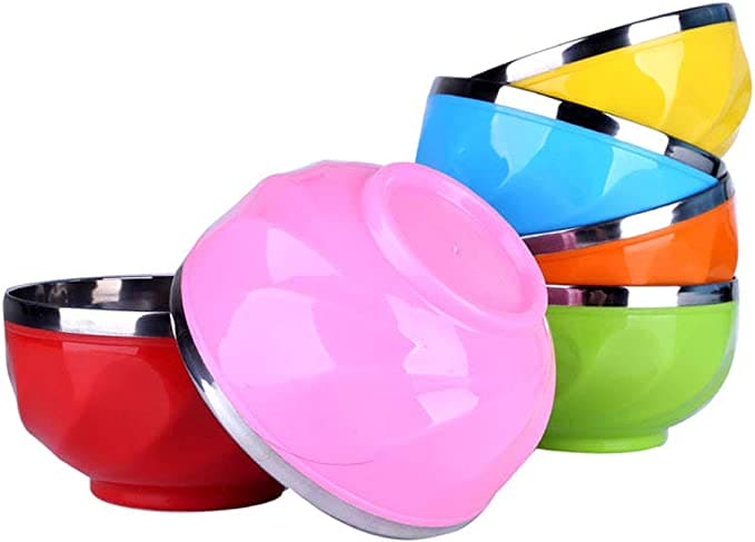 Candy Color Stainless Steel Bowl, Double Layer Creative Noodle Bowl Soup Bowl, Children Dinnerware Heat Insulation Rice Bowl, Stainless Steel Food Salad Container, Kitchen Utensils, Anti-scalding Kids Rice, Soup, Noodles, Salad Bowl