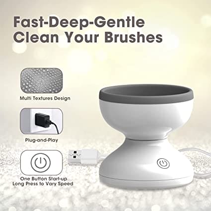 Automatic Cosmetic Brush Cleaner, Electric Makeup Brush Cleaner, Portable ABS Silicone Makeup Brush Bowl Washing Tool, Auto Clean Quick Spin Dry Makeup Brush Cleaner