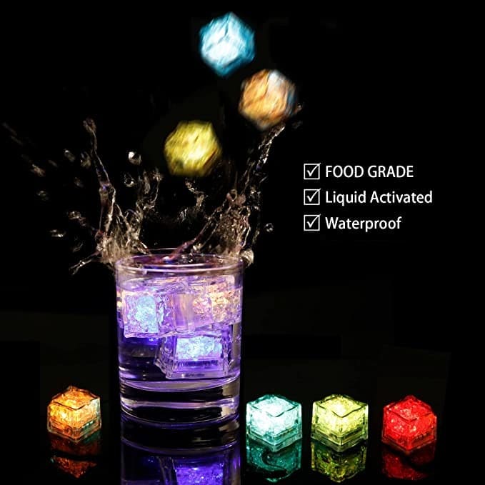 Multicolor LED Ice Cubes, Glowing Ice Cubes, Luminous Ice Cubes, Led Flash Ice Drink Cup Sensor Glow Light, Automatic Flashing Sensor Cubes, Liquid Sensor Reusable Ice Cube, Decor Induction Light Bar Party Supplies