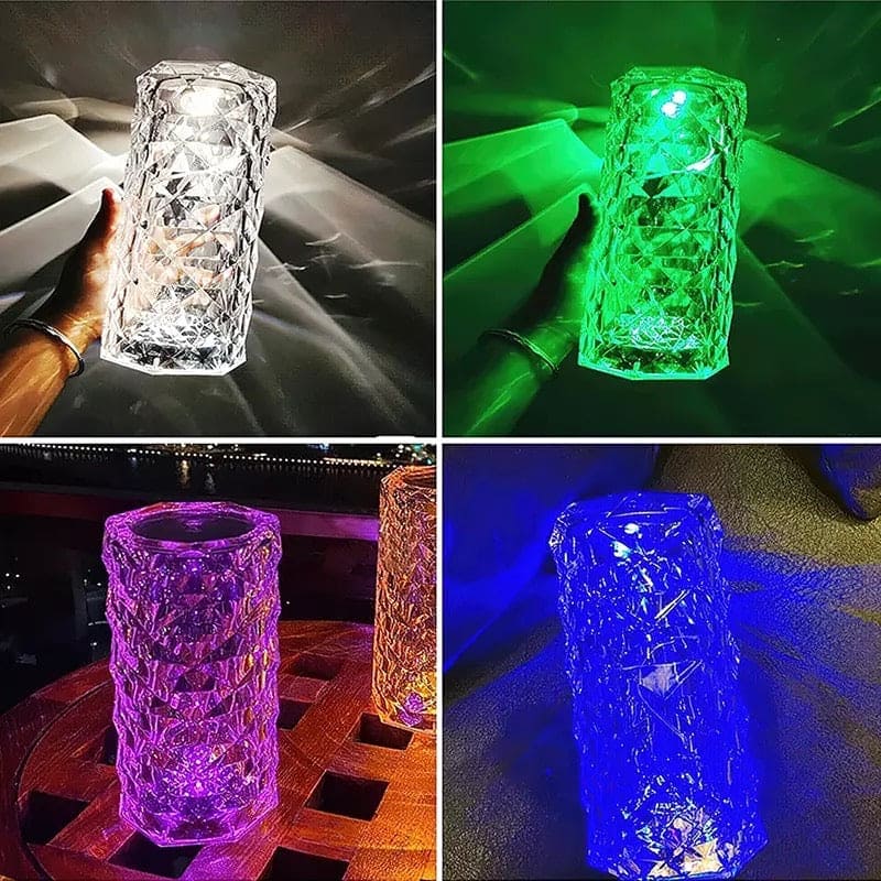 Rose Crystal Rechargeable Table Lamp, Diamond Touch Sensor Battery Desk Lamp, LED Romantic Desk Light, RGB Remote Control Night Light Projection Table Lamp