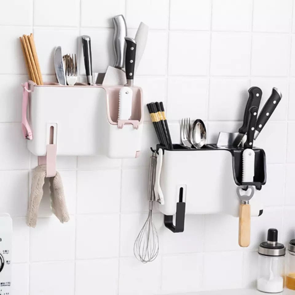 Wall Mounted Kitchen Utensils Holder, Multifunctional Wall-Mounted Chopsticks Cage Detachable Spoon Fork Cutlery Storage Drain Rack Holder, Tableware Spoon Storage Organizer