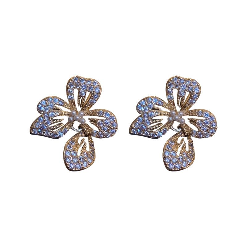 Flower Statement Earrings For Women, Crystal Rhinestone Zircon Maple Leaf Stud Earrings,  Hollow Flower Earrings Fashion Simple, Metal Joker Earrings