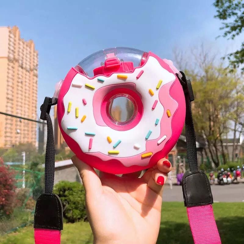 Donut Shaped Plastic Water Bottle, Double Layer Cup Detachable Straw Kettle Cup, Toddlers Drinking Bottle With Shoulder Strap