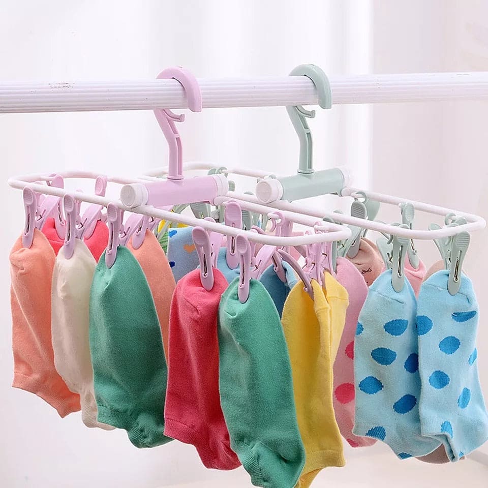 12 Clip Folding Drying Rack, Multifunctional Foldable Drying Hanger, Socks & Clothes Clamps Dryer