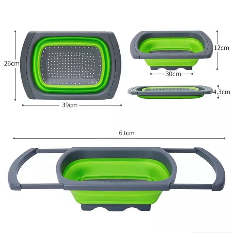 Expandable Silicon Drain Basket, Pull Rod Washing Vegetable Washing Basket, Telescopic Folding Drain Basket With Extendable Handles
