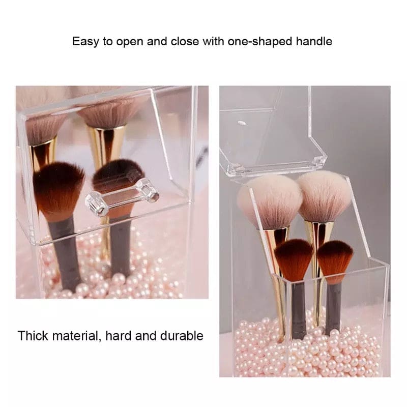 Pearl Cosmetic Brush Holder, Transparent Acrylic Cosmetic Brush Container, Brush Holder Cosmetic Brush Container Dustproof Beauty Makeup Tools Organizer, Cosmetics Brush Storage Box with Lid