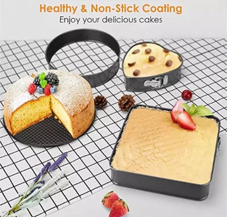 Set Of 3 Carbon Non Stick Pan, Round And Heart Cake Pan Set, Steel Nonstick Leakproof Cheesecake Pans, Mini Cake Molds
